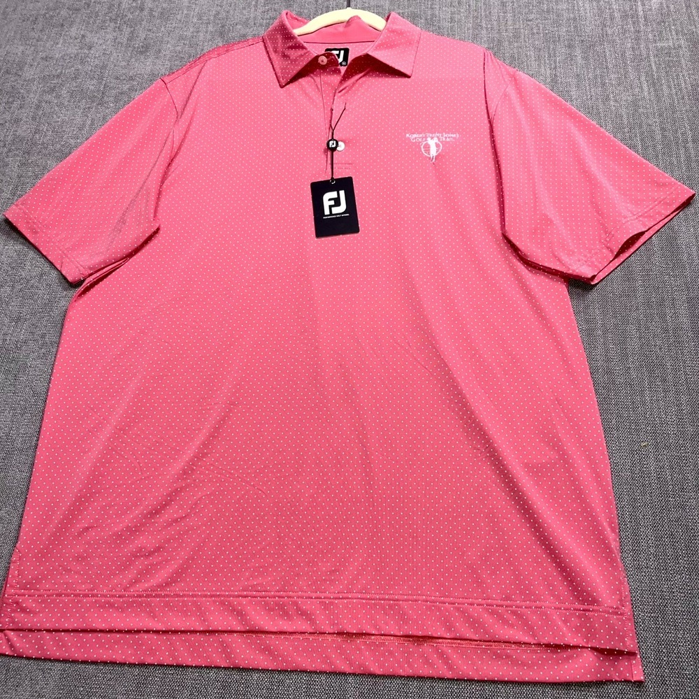 FootJoy Robert Trent Jones Golf Trail Polo Shirt Mens XL Pink Dot Print Tennis